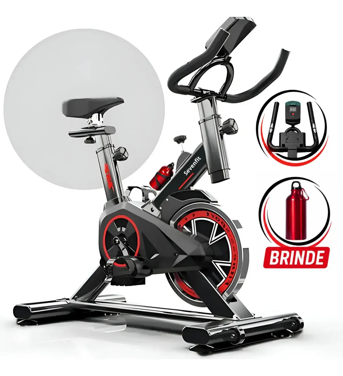 Bicicleta Ergométrica Bike Spinning 6kg Sensação inércia Fitness Preto e Vermelho Sevenfit Para Cardio E Musculação