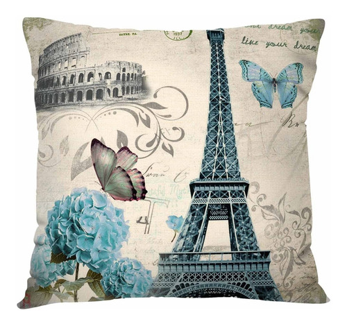 Ibiliu Funda Almohada Eiffel 18 X 18  Diseño Flor Azul Cojin