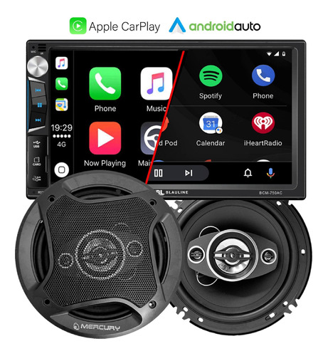 Stereo Pantalla Blauline 7 Pulgadas + Parlantes 6  Mercury