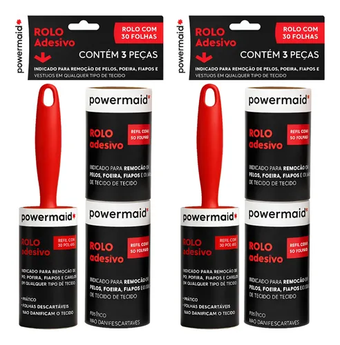 Kit 2 Rolos Adesivo + Refil Tira Pelos Roupas Sofa Pratico Vermel...