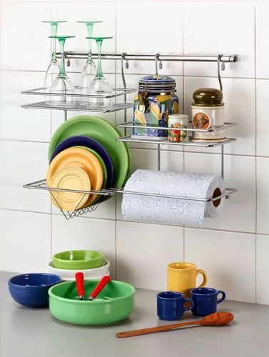 Kit De Cocina Organizador Multiuso Cromado Set Colgar Metal