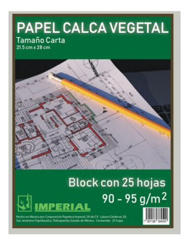 Block 25 H Vegetal Tamaño Carta 95 Grs Papeleria Imperial