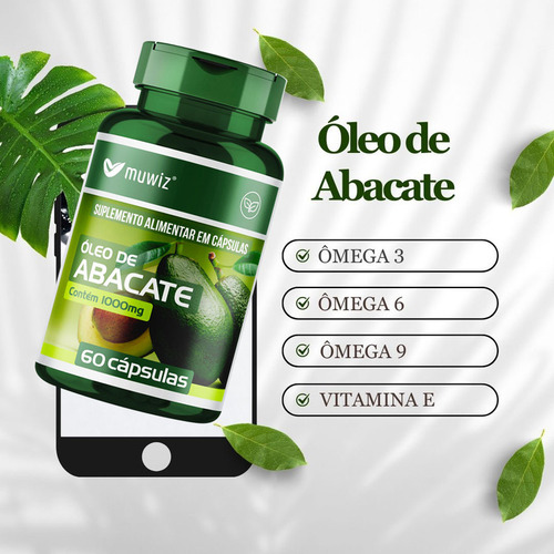 1 Óleo De Abacate Omega 3 6 9 Muwiz Vitamina E 60 Cáps