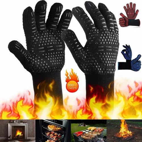 Guantes de barbacoa de alta calidad, resistentes al calor extremo de 1472  °F, guantes de parrilla con resistentes a los cortes, guantes de horno de
