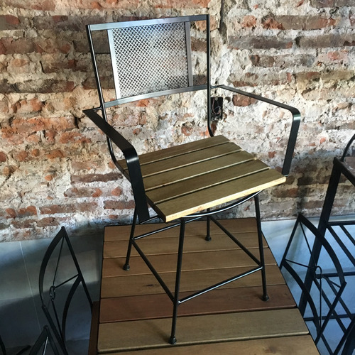 Imagen 3 de 9 de Sillon De Hierro Retro 40cm + Brazos Chapa Y Madera Deck