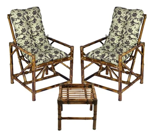 2 Cadeiras Bambu C/mesa Muito Confortáveis P/casa  Lazer