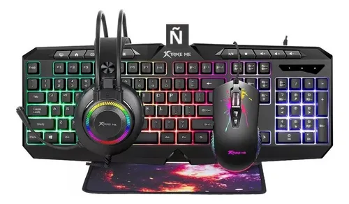 Combo Gamer 4en1 Xtrike Teclado 114t Mouse 7200 Audifono Rgb