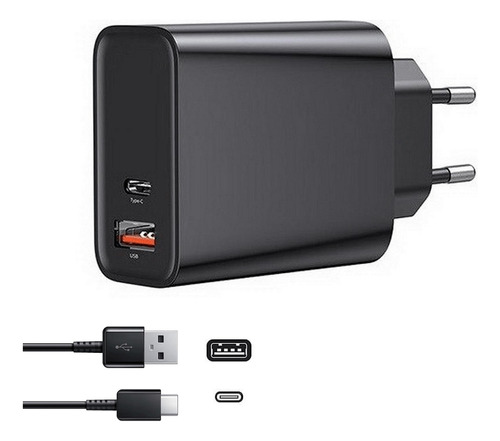 Carregador Rápido Duplo Usb X Usb-c Quick Charge 3.0 Qualcom Cor Preto