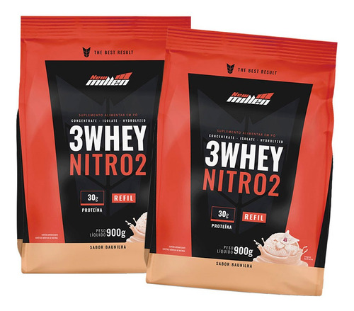2 Whey Protein 3w Nitro2 900g Isolado Concentrado New Millen Sabor Baunilha
