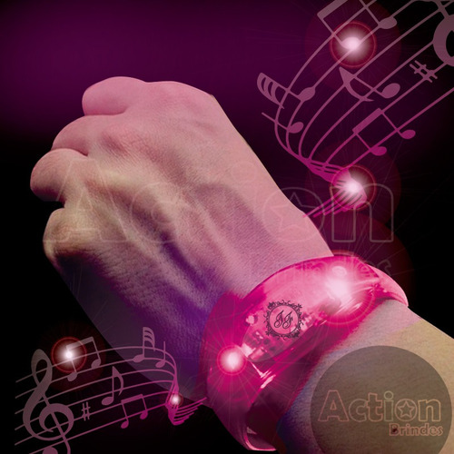 Pulseira De Led Ativada P/ Música Rosa Personalizada 10 Un