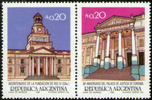 Argentina Serie X 2 Sellos Mint Río Cuarto Y Córdoba 1986