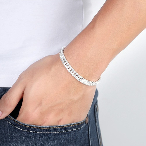 Imagen 4 de 7 de Set Cadena + Pulsera Triple Grumet Chapado Plata 925 6mm