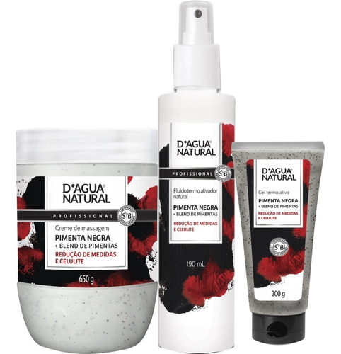 Kit Pimenta Negra Creme Gel E Fluido Redução Dagua Natural