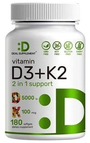 Vitamina D3 K2 5000 Ui Corazon Huesos Dientes 180 Cap
