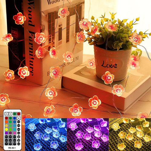 Cadena De Luces De Flores Con Pilas, 16 Colores, 40 Led...