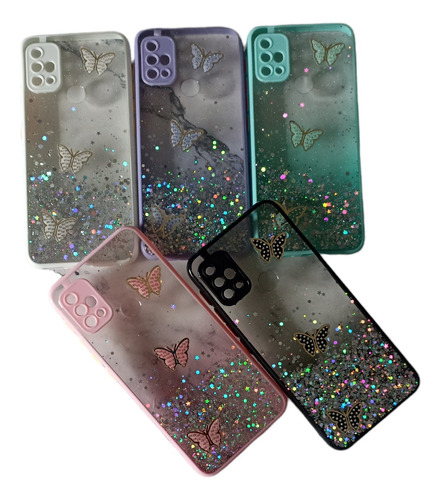 Funda Mariposa Con Brillo Para Motorola G10 G20 G30 Reforzad