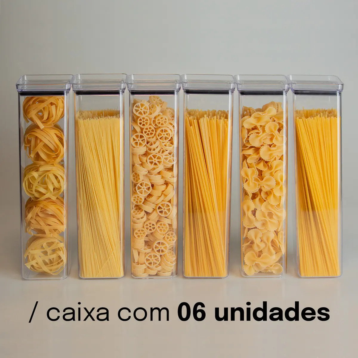 Kit 6 Potes Lumini 1.350ml Hermético Paramount Ideal Para Espaguete E Massas, Organização De Cozinha, Armazenamento De Alimentos, Tampa Segura, Plástico Resistente
