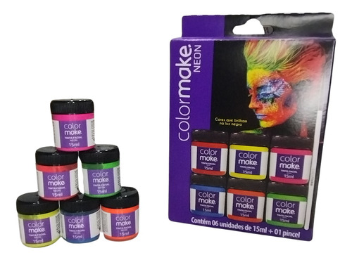 Tinta Facial Maquiagem Para O Rosto Líquida Neon Kit 6 Cores