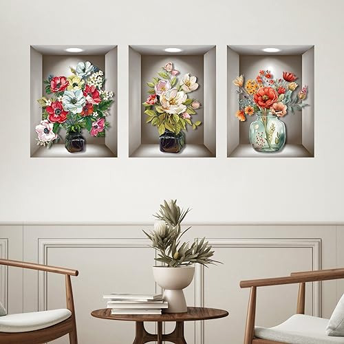 Calcomanías De Pared 3d Flores Vintage, 3 Piezas
