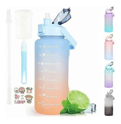 Botella De Agua Motivadora 2 Litros Con Marcador De Tiempo Color Azul