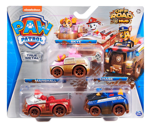 Paw Patrol Off Road 3 Mini Auto Metálico Chase Marshall Skye