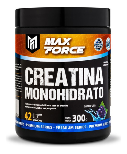 Creatina Max Force 300g. Creatina Monohidrato Premium Series Sabor Uva