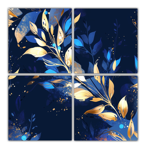 120x120cm Cuadriptico Diseño Adorable Colores Oro Y Azul