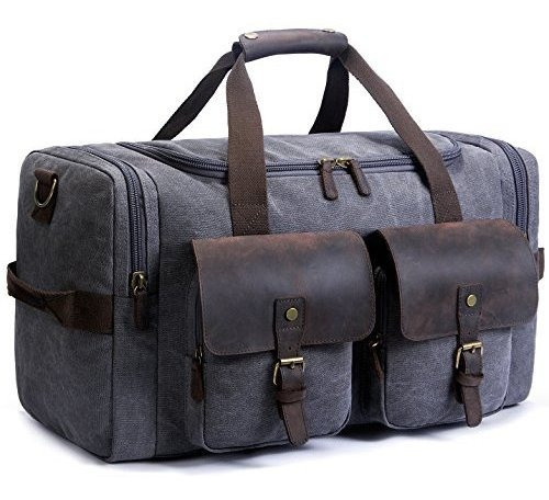 Suvom Bolso De Lona De Lona De Cuero Bolso De Viaje De Fin D