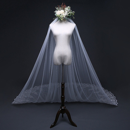 4m Una Capa Mujer Trailing Cathedral Velo De Novia Largo