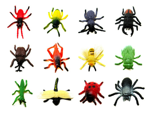 Juguete Animales Mini Insectos X12 Bicho Goma Juego Pack
