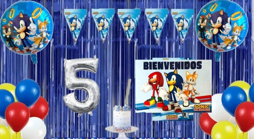 Combo Kit Cumpleaños En Casa  Decoración Sonic