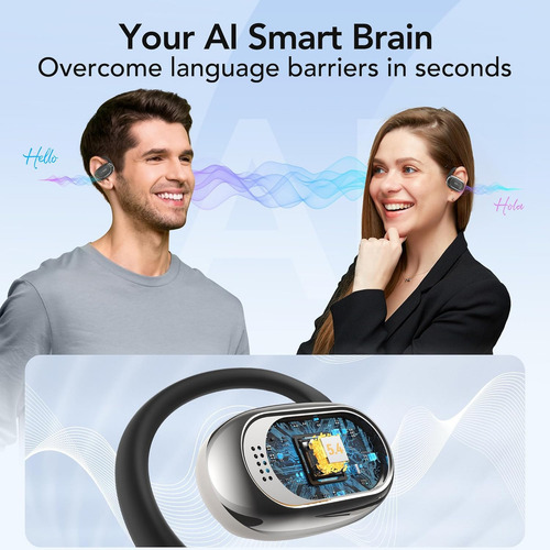 Auriculares Ai de traducción en tiempo real, 3 en 1, sonido HD, 144 idiomas, 8 modos sin conexión y 5 modos para iOS y Android (negros).