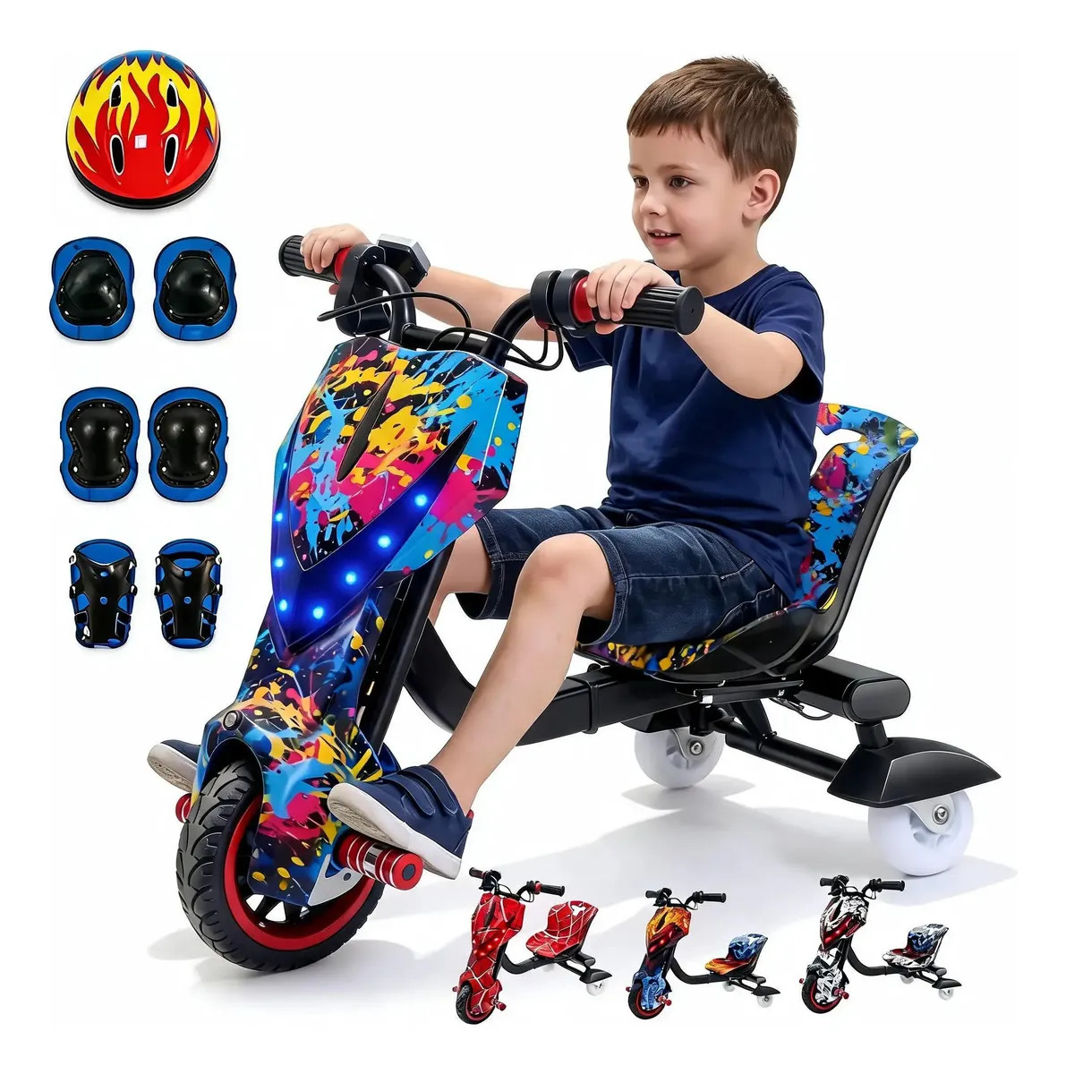 Triciclo Scooter Eléctrico Montable Niño Bluetooth Drift 360 Colorful