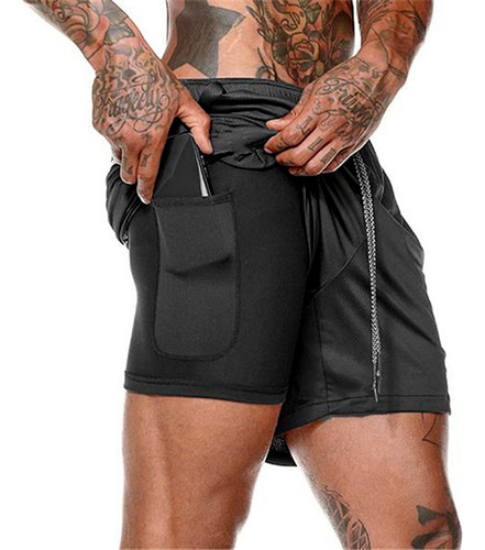 Gym Short Con Licra Deportiva 2 En 1 Hombre Correr Ejercicio