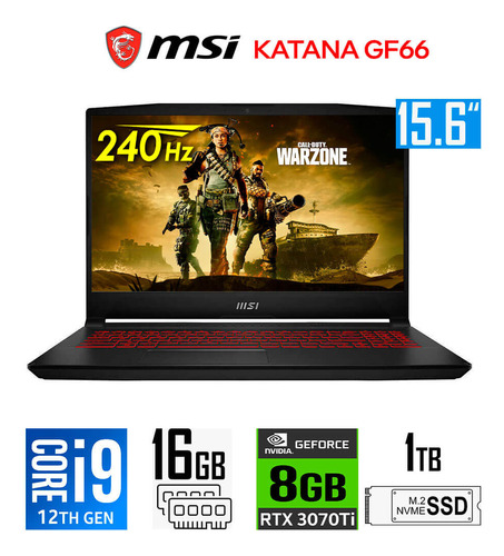 Laptop Msi Katana Gf66 15.6 I9 Gen 12 16gb 1tb Ssd W11 St