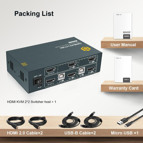 Conmutador Kvm Hdmi 2 Monitores 2 Computers, Switch 2