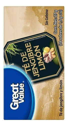 8 Pzas Té De Jengibre Y Limón Great Value 18 Sobres 1.5 G C