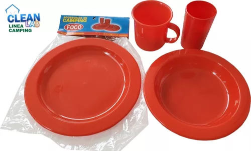 Accesorios De Camping Plastico Foco 2 Platos+vaso+jarro