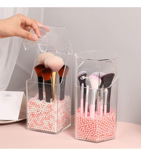 Contenedor Organizador De Brochas Maquillaje Rectangular Rosa