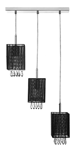 Lustre Pendente Cganza Triplo Quadrado Para Sala Preto