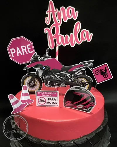 Topo de bolo com o tema moto, nome e idade personalizados