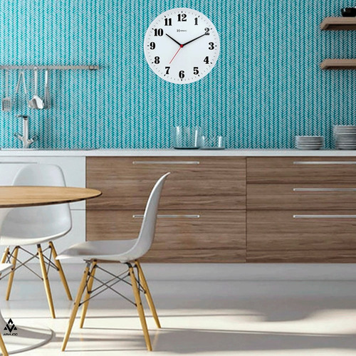Relógio De Parede Herweg Redondo Para Cozinha Sala 6126 + Cor Da Estrutura Branco Cor Do Fundo Branco