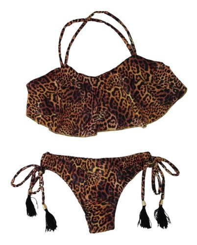 Biquíni Cropped Animal Print Onça Babadinho Moda Praia Luxo