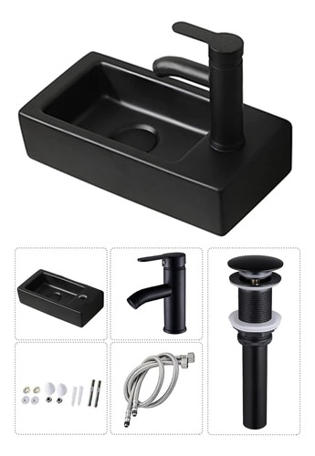 Lavabo De Cerámica Rectangular Negro Para Baño Con Desbordam