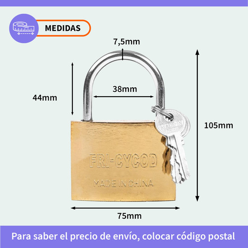 Candado Dorado 75mm Para Cofres Locker Valijas 3 Llaves Dorado