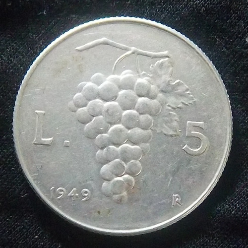 Italia 5 Liras 1949 Excelente Km 89 Uvas