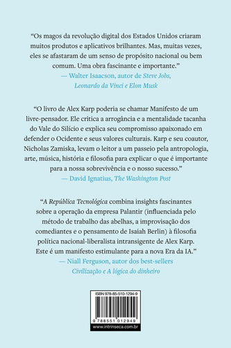Livro A República Tecnológica: Tecnologia, Política E O Futuro Do Ocidente - Alexander C. Karp E Nicholas W. Zamiska - Intrínseca