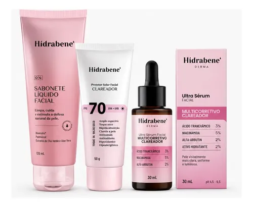 Kit Hidrabene Linha Clareadora Sabonete Serum E Protetor 70 HIDRABENE