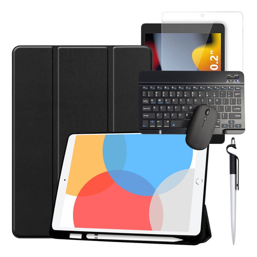Capa Teclado Para iPad 9 Geração + Mouse + Vidro + Caneta