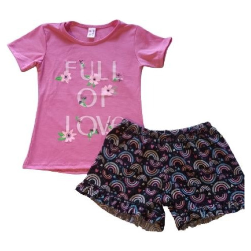 Set Remera De Modal + Short Bolados Estampado